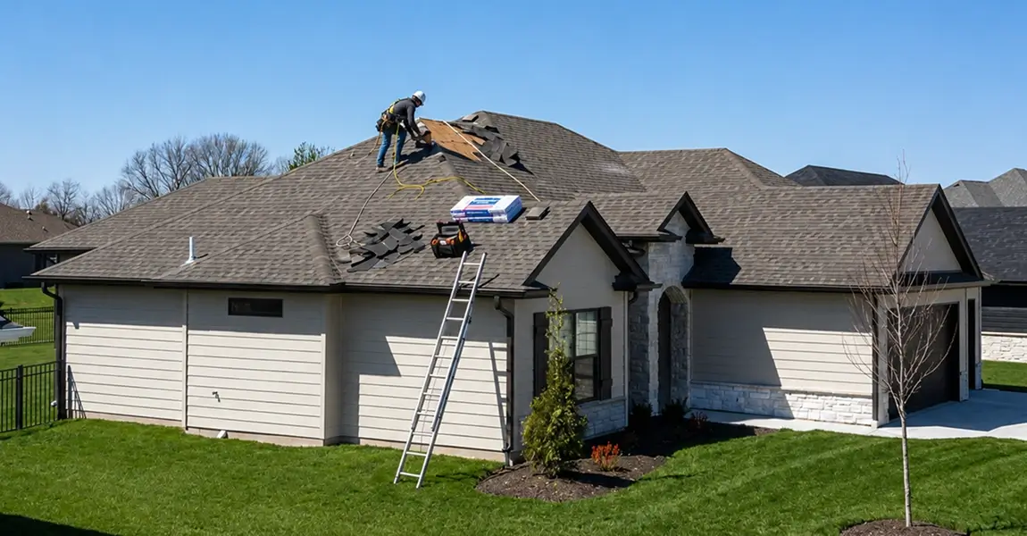 image showing storm damage roof repair in Blue Springs
